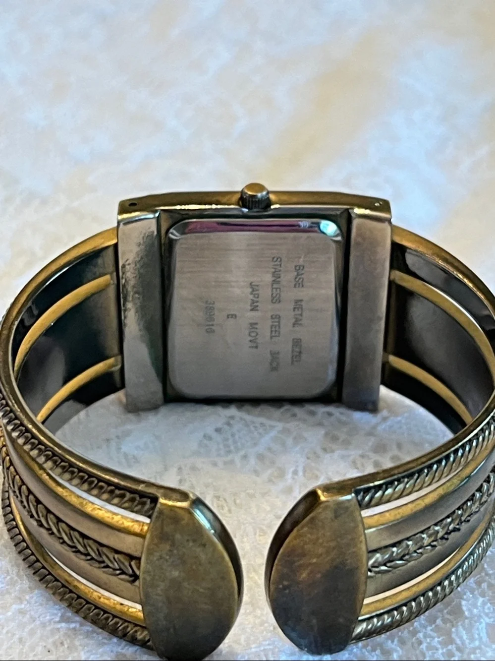 Antique Brass-Tone Cuff Watch with Cream Dial